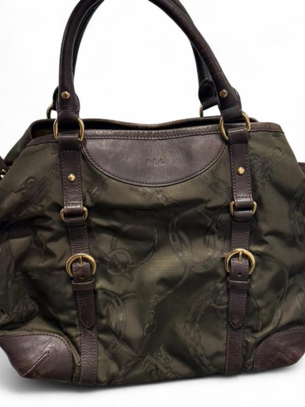 Polo by Ralph Lauren Olive Green satchel Bag with Brown Leather Trim